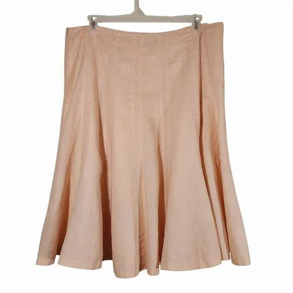 Lauren Ralph Lauren 100% Linen Peach Pink Flared Midi Skirt Good Cond Women 16 - Picture 2 of 5